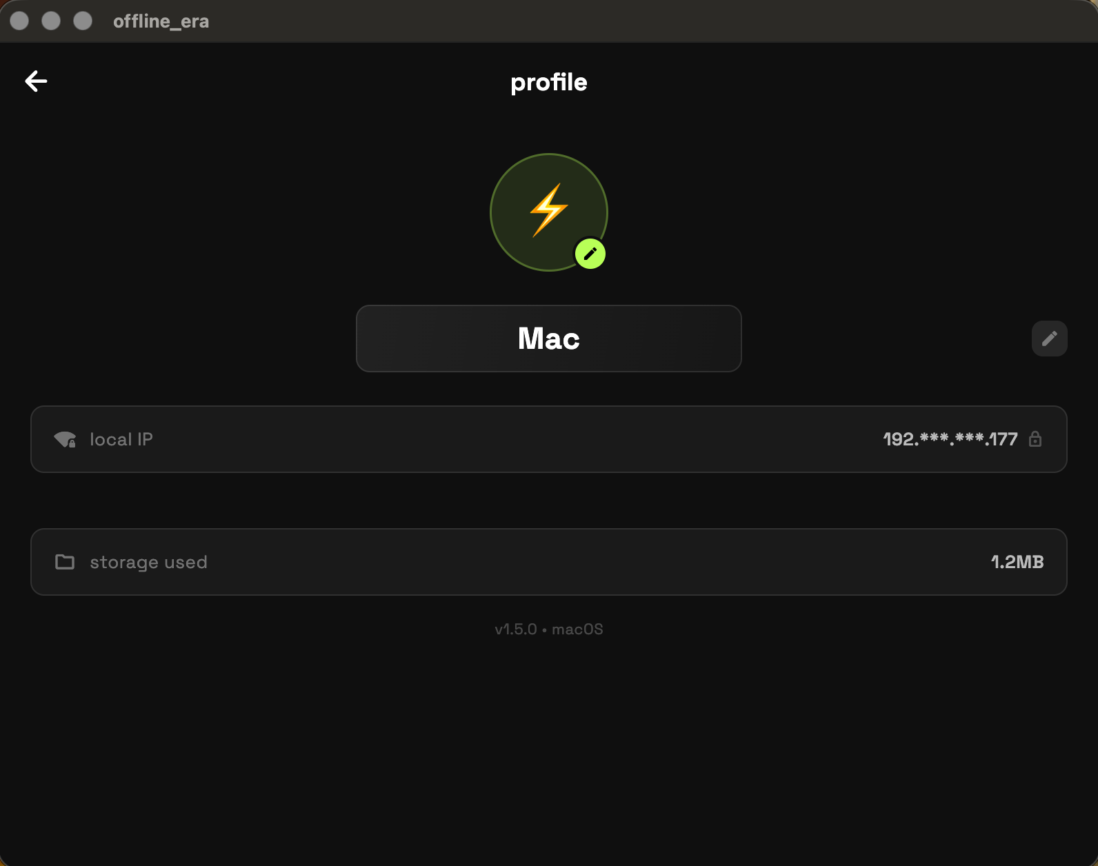 Offline Era profile screen